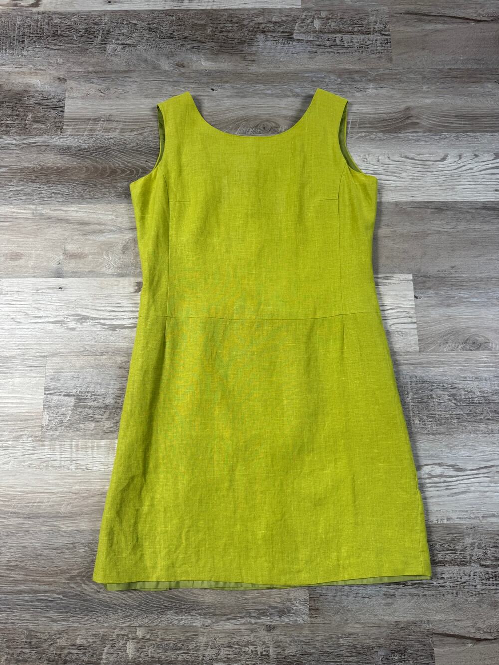 Vintage 90s Linen Sheath Dress Chartreuse Lime Green Minimalist Sleeveless M